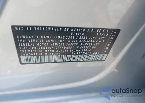 2014 Volkswagen Jetta 1.8T Se из США, поврежденный, VIN 3VWD07AJ6EM240396